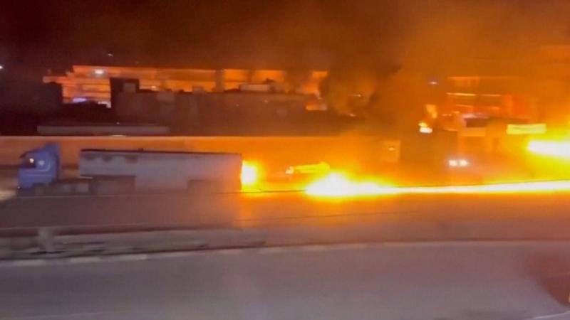 Watch: Fuel truck leaves trail of fire on road in Syria