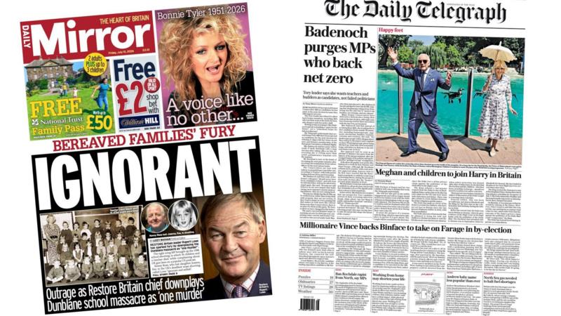 The Papers: 'Bereaved families' fury' and 'Happy feet'