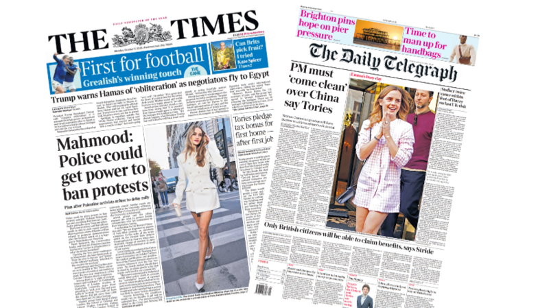 The Papers: 'Police could get power to ban protests' and 'PM must come clean over China'