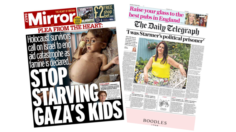 The Papers: 'Stop starving Gaza's kids' and 'Starmer's political prisoner'