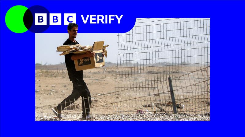 A file photo showing a man carrying a box with aid