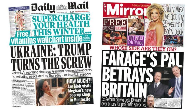 The Papers: 'Trump turns the screw' and 'Farage's pal betrays Britain'
