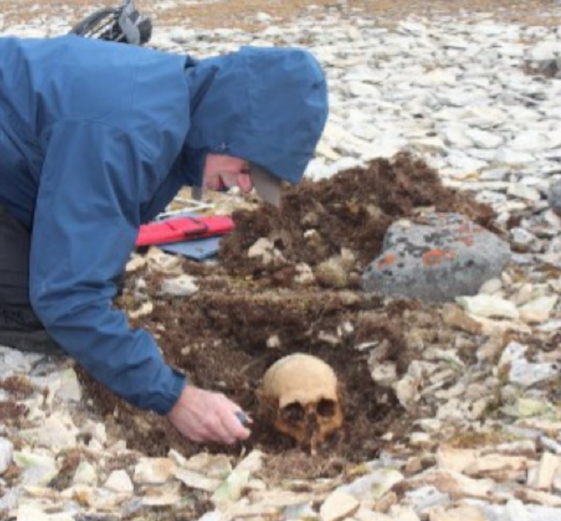 Douglas Stenton excavating an as-yet unidentified sailor whose remains were found with those of John Gregory