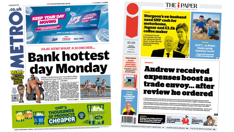The Papers:  'Bank hottest day Monday' and 'Sturgeon's ex-husband used SNP cash'