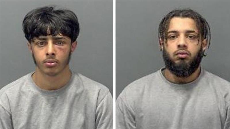 A composite image of the mugshots of Humar and Hannan Mahmood. They both have black hair and look serious. They are wearing grey jumpers.