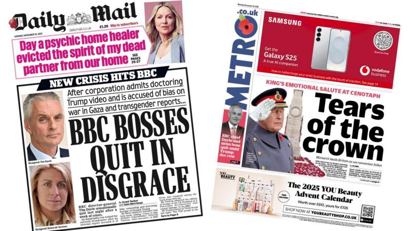 The Papers:  'BBC bosses quit in disgrace' and 'Tears of the crown'