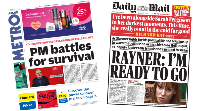 The Papers: 'PM battles for survival' and Rayner 'ready to go'