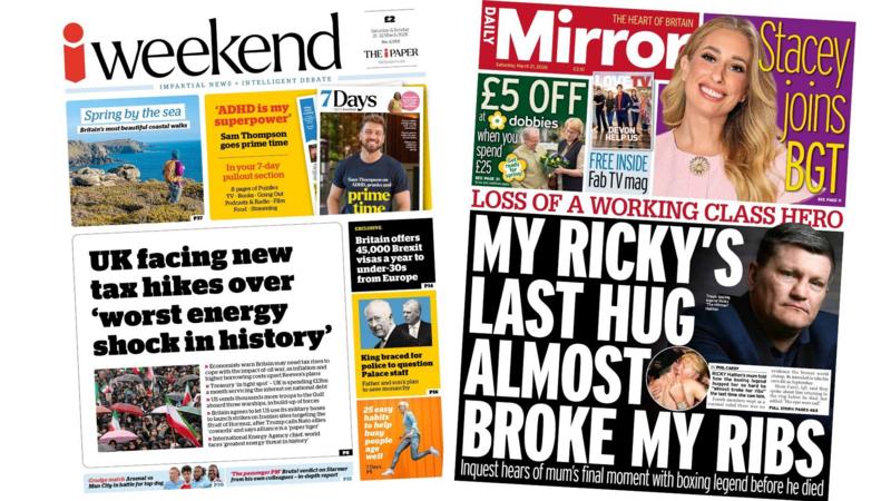 'UK facing new tax hikes' and 'My Ricky's last hug'