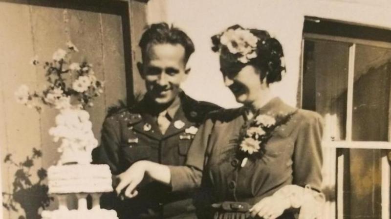 Mam-gu Hans, Olive Cecile Hales, ar ddydd ei phriodas ym Mrynmawr, Blaenau Gwent