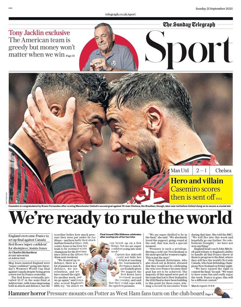 Back page of Sunday's Telegraph