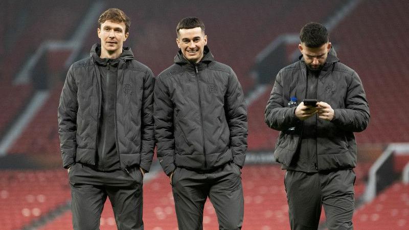 Kieran Dowell, Tom Lawrence and Liam Kelly at Old Trafford