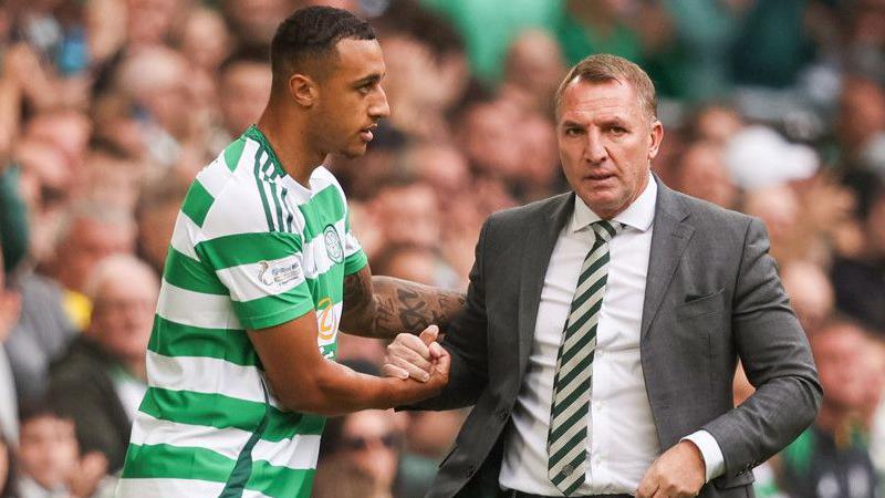 Celtic manager Brendan Rodgers with striker Adam Idah