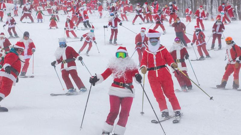 Watch: Hundreds of skiing Santas hit the slopes