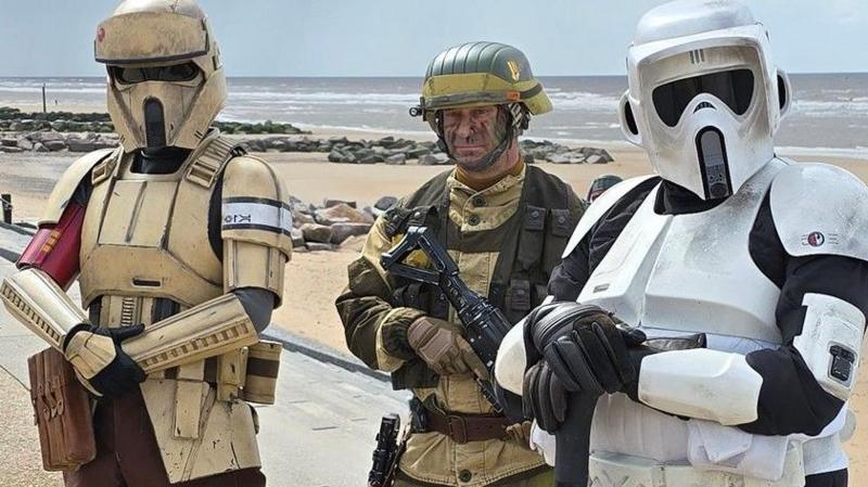 Star Wars Stormtroopers in body and helmets on the promenade at Cleveleys