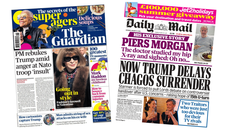 'Anger at Nato troop insult' and 'Trump delays Chagos surrender'
