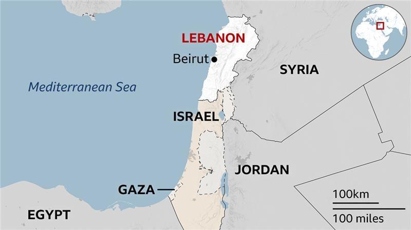 Map of Gaza, Israel and Lebanon