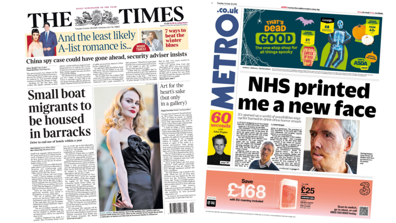 The Papers: 'Migrants in barracks' and 'NHS printed my face'