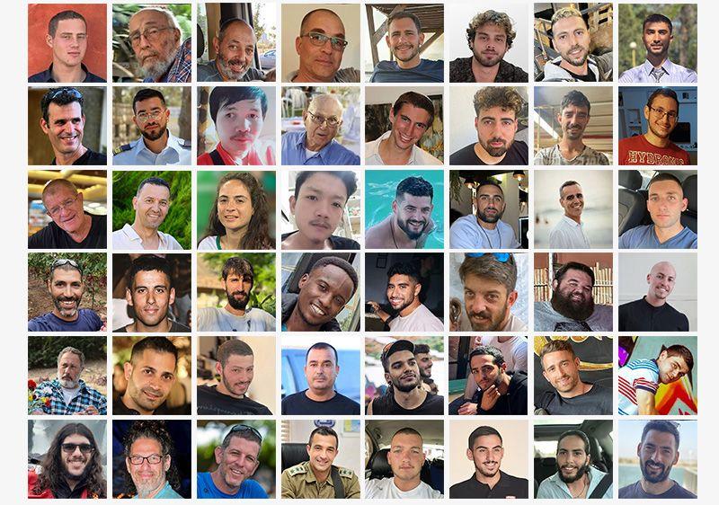 A collection of photographs showing the 48 people still being held hostage by Hamas