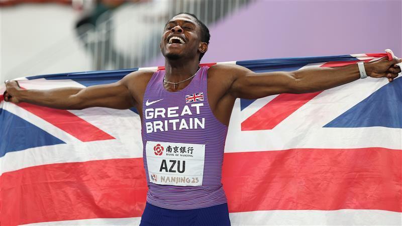 Jeremiah Azu celebrates world indoor gold