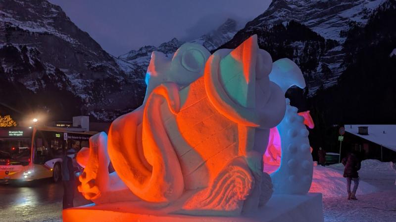 British stonemasons win snow sculpting competition in Switzerland