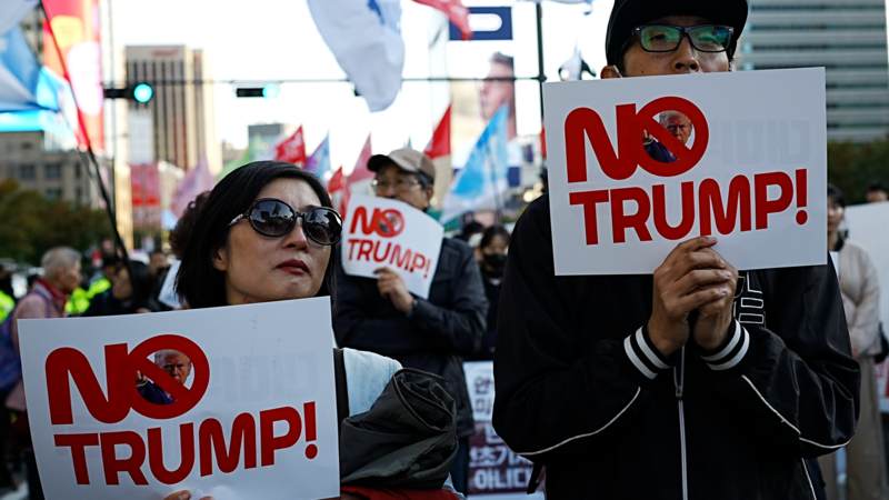 "No Trump! No China!": Caught in the middle, South Korea hosts rival world powers