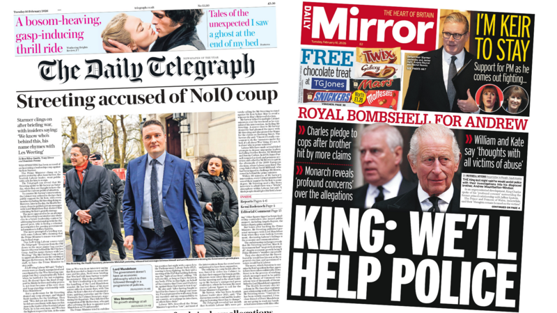 The Papers: 'Streeting accused of coup' and 'King: We'll help police'