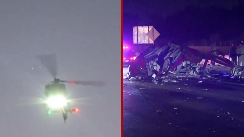 Watch: Moment helicopter crashes onto California interstate