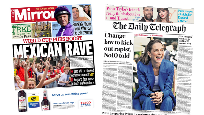 'World cup pubs boost' and 'Kate holds court'