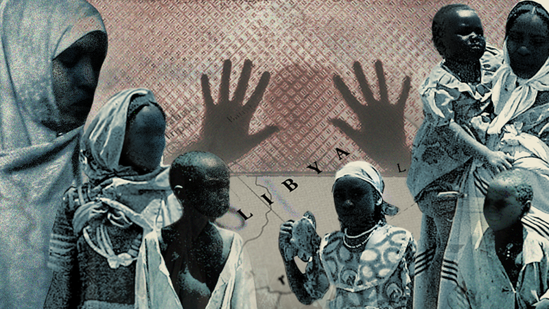 Graphic of Sudanese refugees. None of those pictured are people within the article.