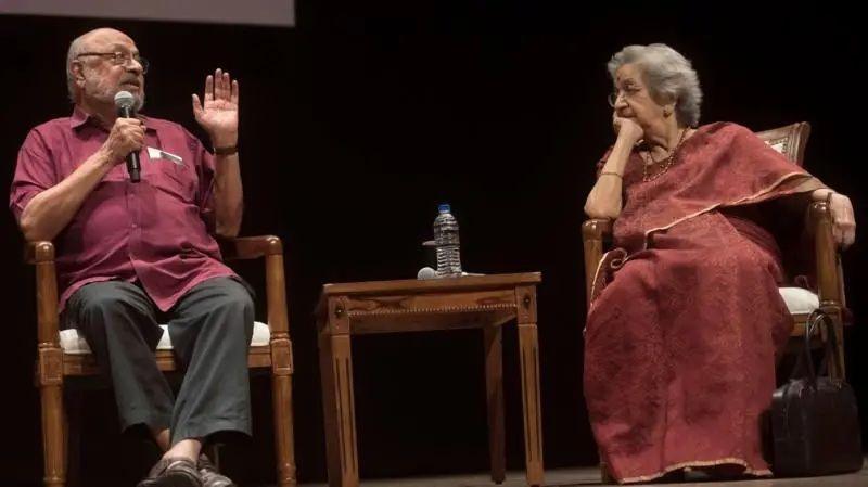 Veteran director, late Shyam Benegal (left) and Vijaya Mehta at a panel discussion in Mumbai