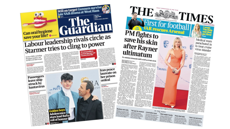 The Papers: Original 'Labour leadership rivals circle' and 'Golden boys' on Baftas red carpet