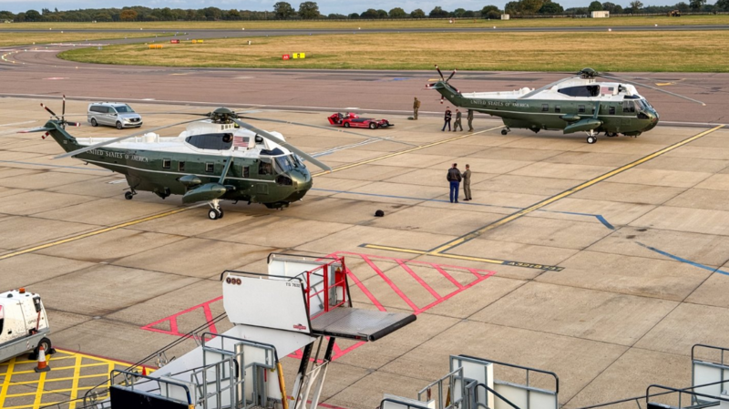 Trump diverted and forced to swap helicopters on way to Stansted
