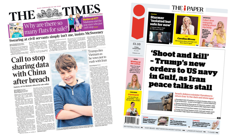 The Papers: 'Stop sharing data with China' and 'Shoot and kill'