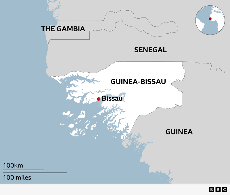 A map showing Guinea-Bissau and neighbouring countries
