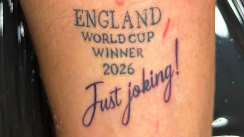 Fan adds 'just joking' to England World Cup win tattoo