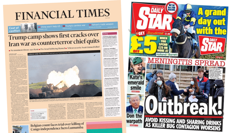 The Papers: 'First cracks' in Trump camp over Iran war and UK tackles meningitis outbreak