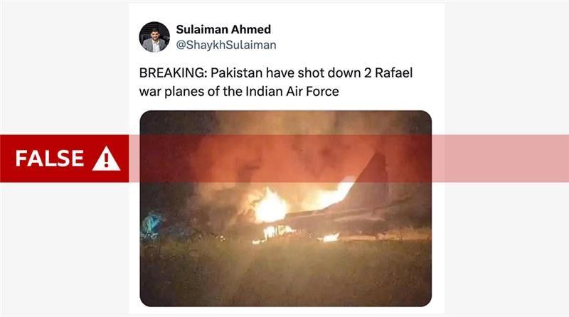 One of the debunked images claiming to show a crashed Indian air force jet.