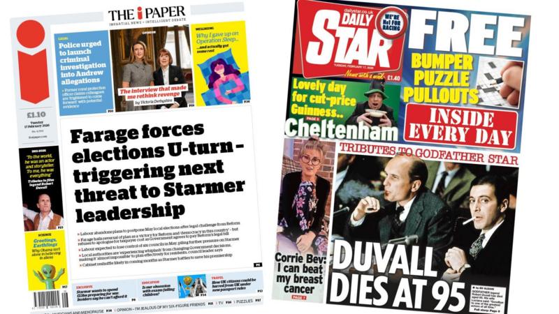 The Papers: 'Farage forces elections U-turn' and 'Tributes to Godfather Star'