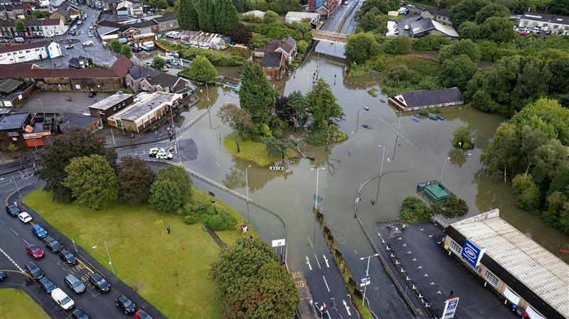 Flooded road and street.