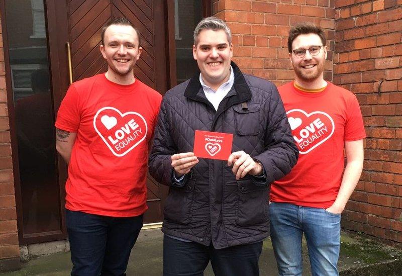 Gavin Robinson with Love Equality NI activists