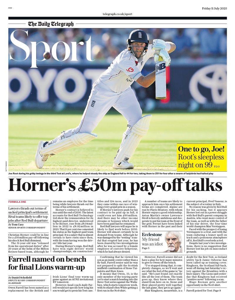 Telegraph sport back page