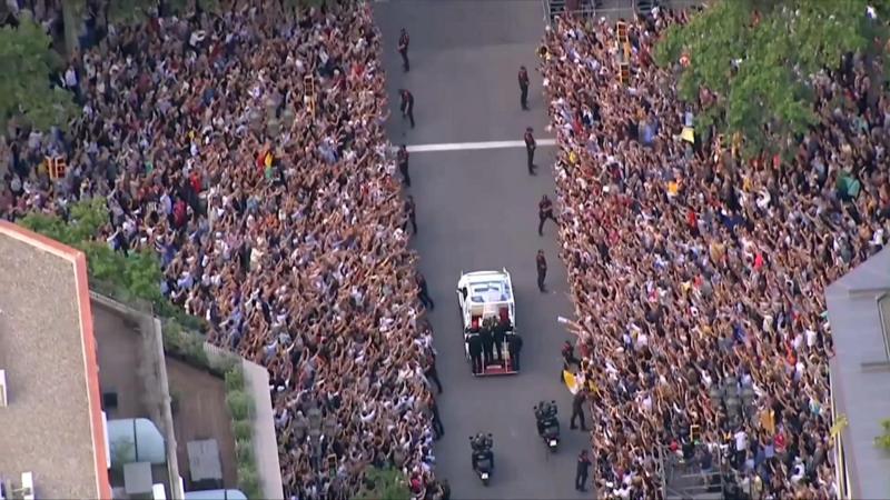 Watch: Thousands fill Barcelona streets for Pope Leo visit