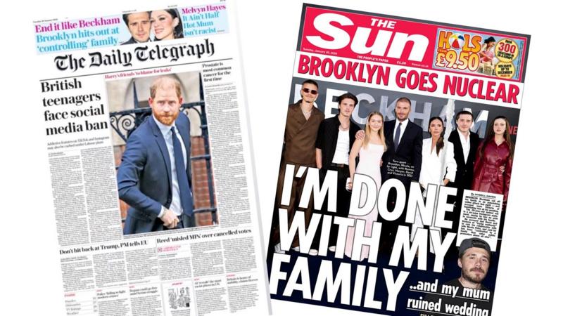 The Papers: 'Brooklyn goes nuclear' and UK teenagers 'face social media ban'
