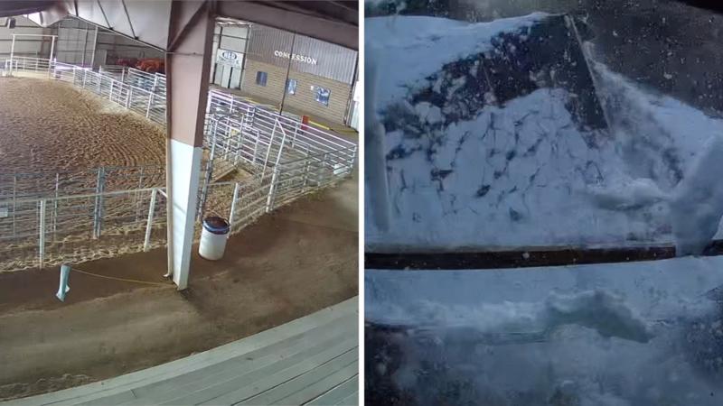 Watch: Moment roof collapses at a rodeo arena due to snow