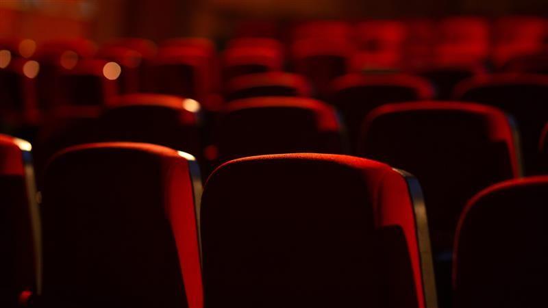 Several rows of red armchairs photographed from behind in an empty theatre