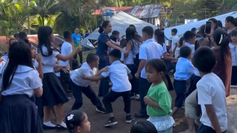 Ground shakes as schoolchildren take cover in Philippines quake