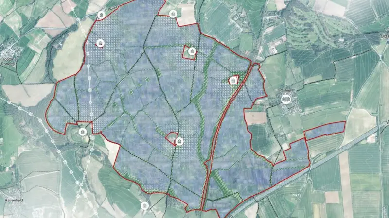 A map showing the area of land which would be used to create the site.