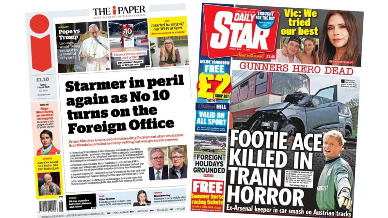 The Papers: 'Starmer in peril' and 'Gunners hero dead'