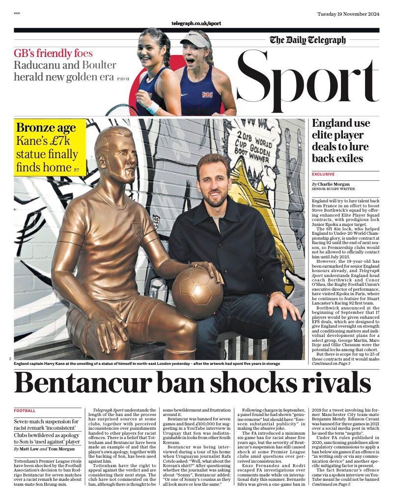 Telegraph back page on 19 November