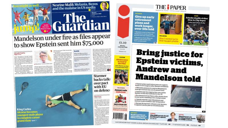The Papers: 'Mandelson under fire' and 'Bring justice for Epstein victims'